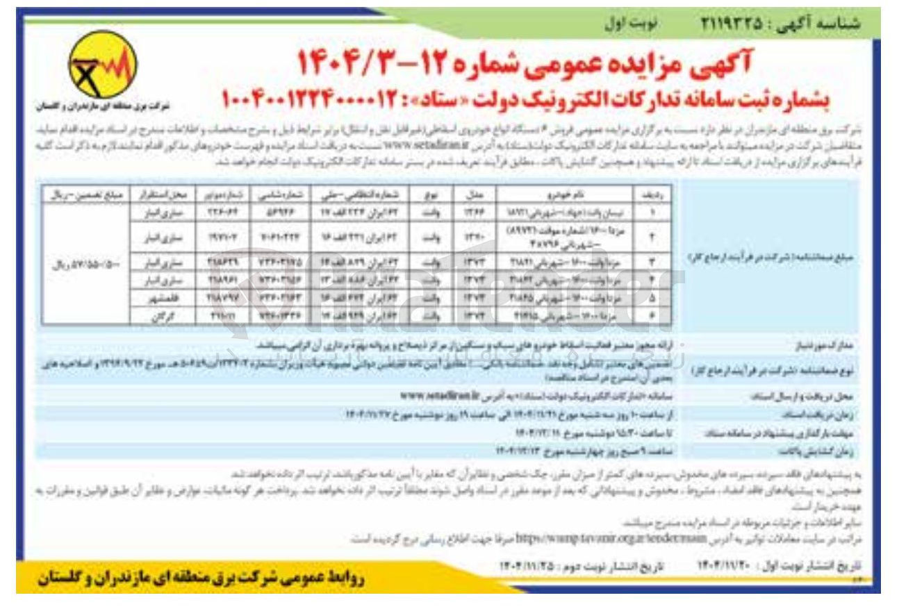 تصویر کوچک آگهی فروش ۶ دستگاه انواع خودروی اسقاطی (غیر قابل نقل و انتقال)