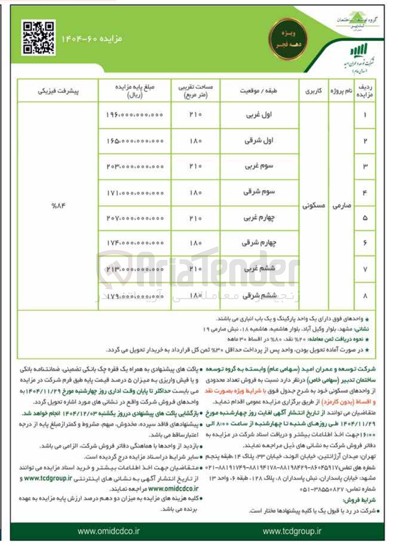 تصویر کوچک آگهی فروش تعداد محدودی از واحدهای مسکونی