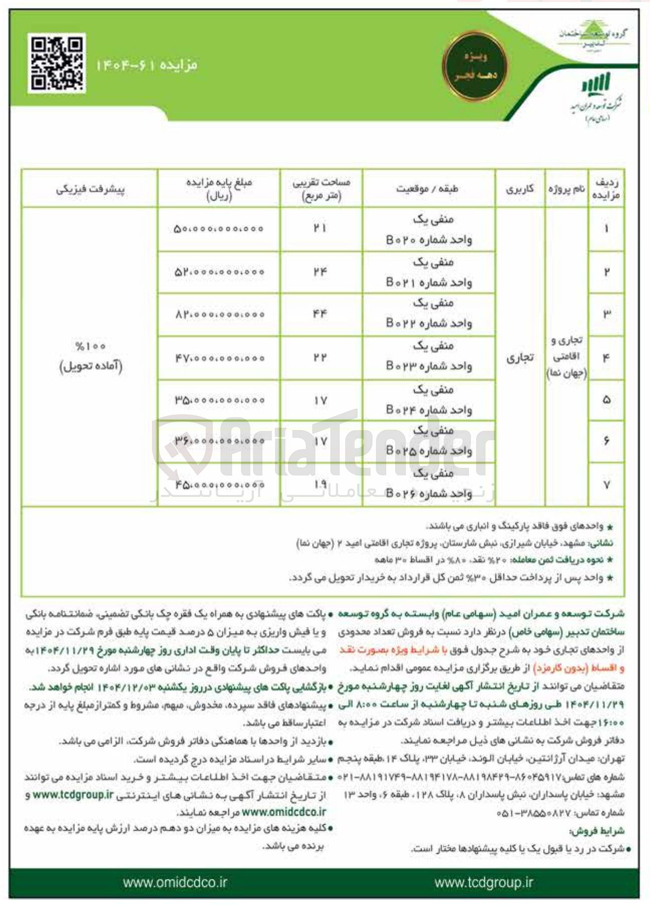 تصویر کوچک آگهی فروش تعداد محدودی از واحدهای تجاری