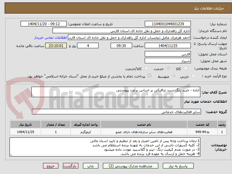 تصویر کوچک آگهی آباده - خرید رنگ سرد ترافیکی بر اساس برآورد پیوستی