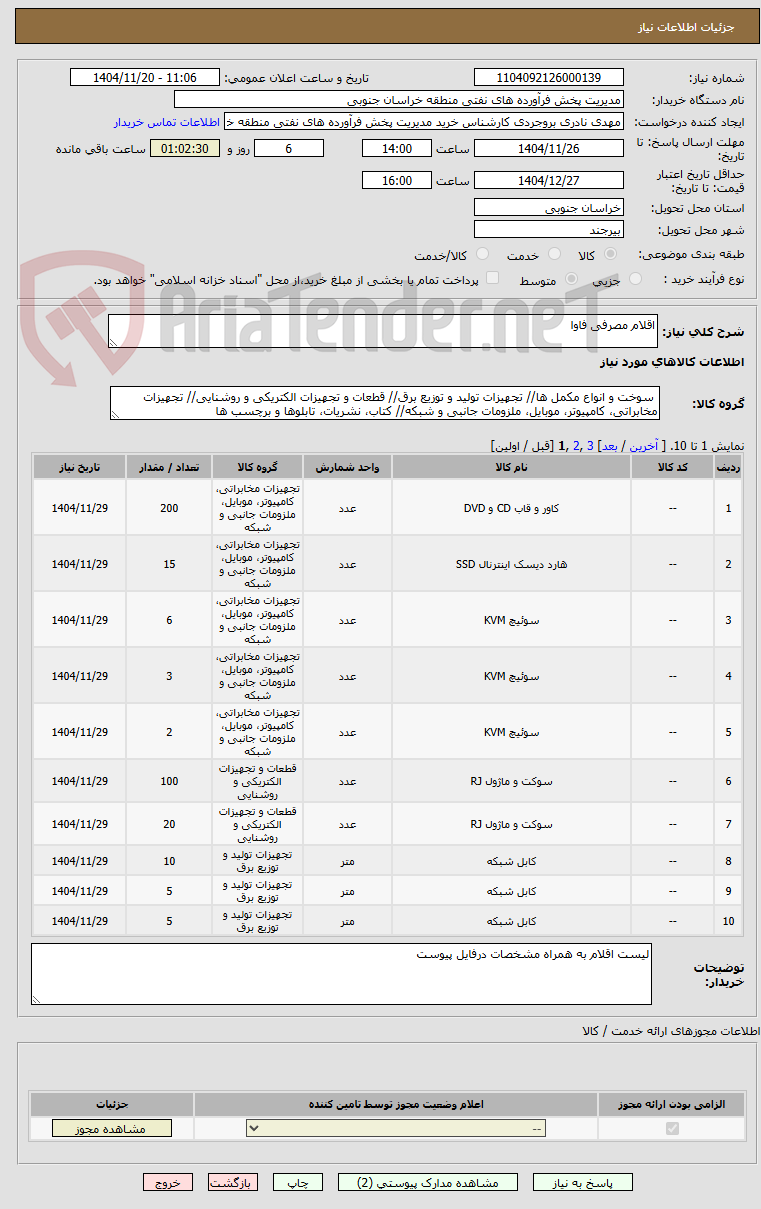 تصویر کوچک آگهی اقلام مصرفی فاوا