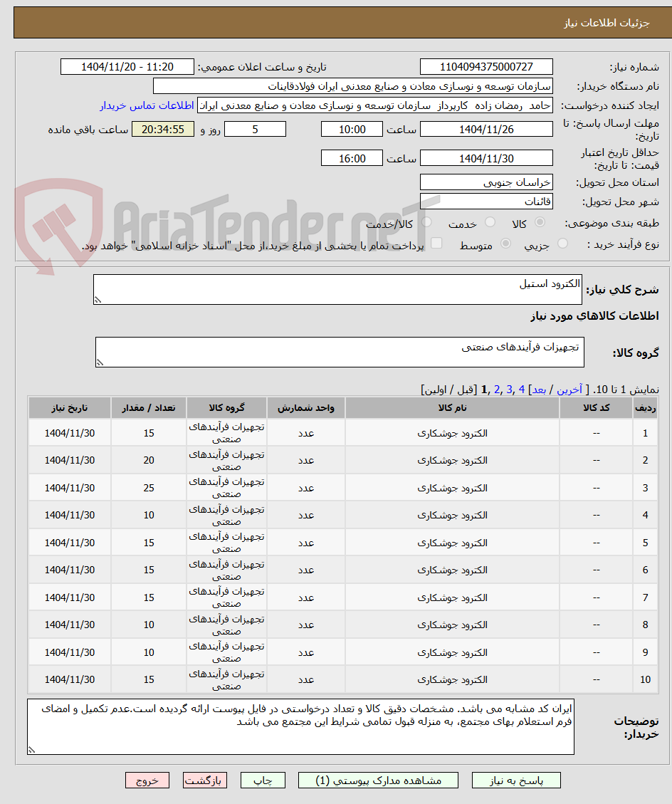 تصویر کوچک آگهی الکترود استیل 