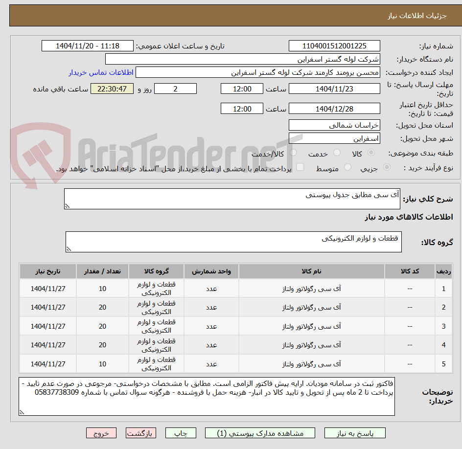 تصویر کوچک آگهی آی سی مطابق جدول پیوستی