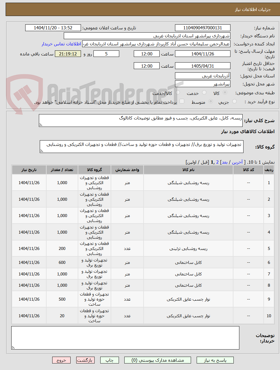 تصویر کوچک آگهی ریسه، کابل، عایق الکتریکی، چسب و فیوز مطابق توضیحات کاتالوگ