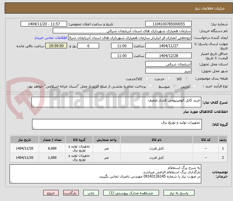 تصویر کوچک آگهی خرید کابل آلومینیومی فشار ضعیف