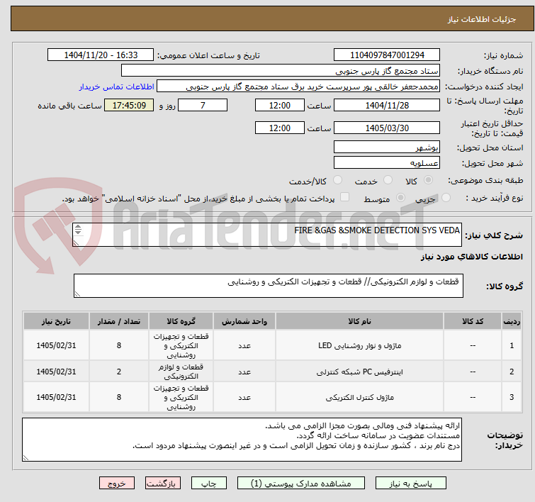 تصویر کوچک آگهی FIRE &GAS &SMOKE DETECTION SYS VEDA

شرح کامل اقلام پیوست میباشد.