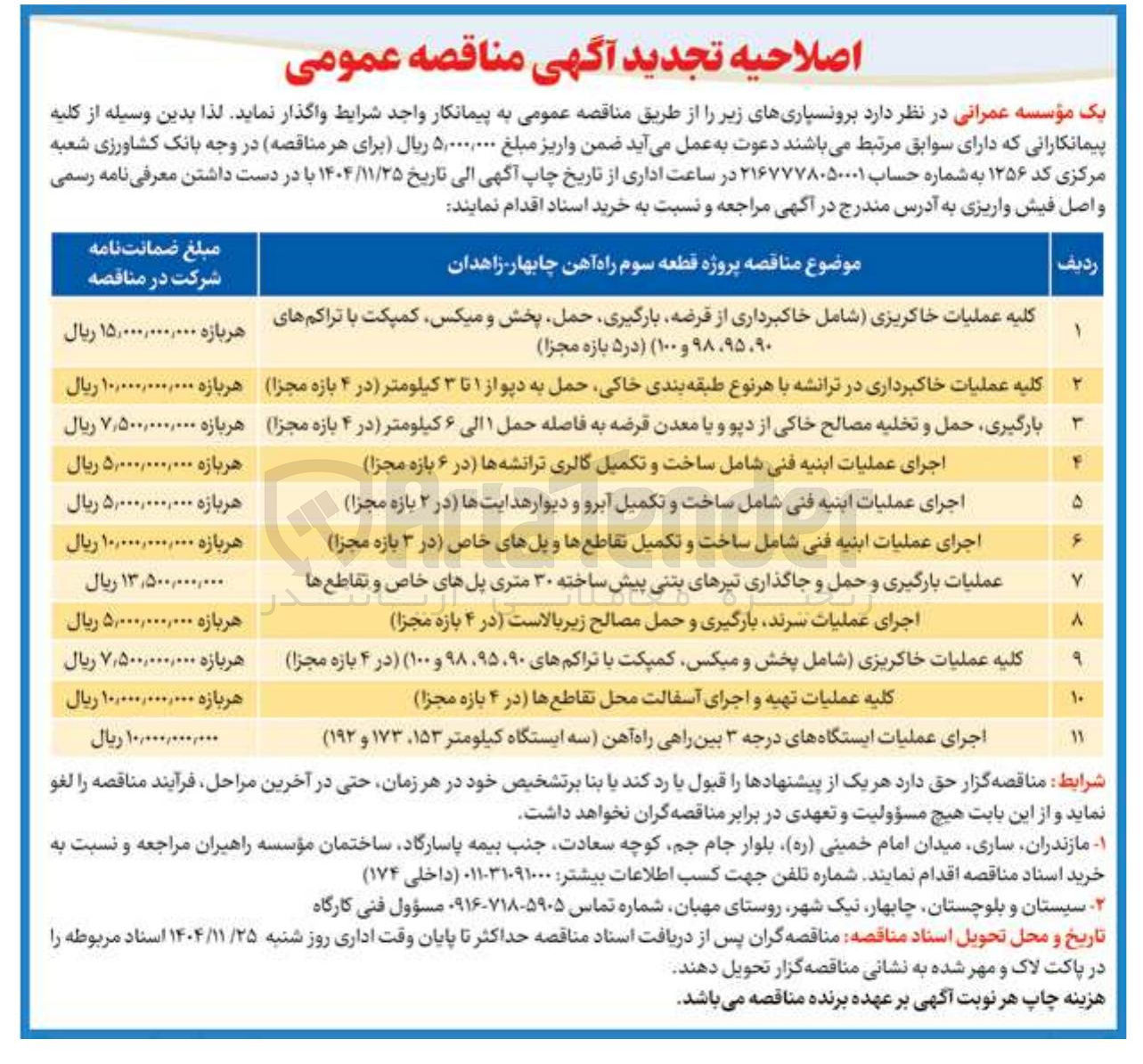 تصویر کوچک آگهی اجرای عملیات سرند بارگیری و حمل مصالح زیر بالاست (در ۴ بازه مجزا)