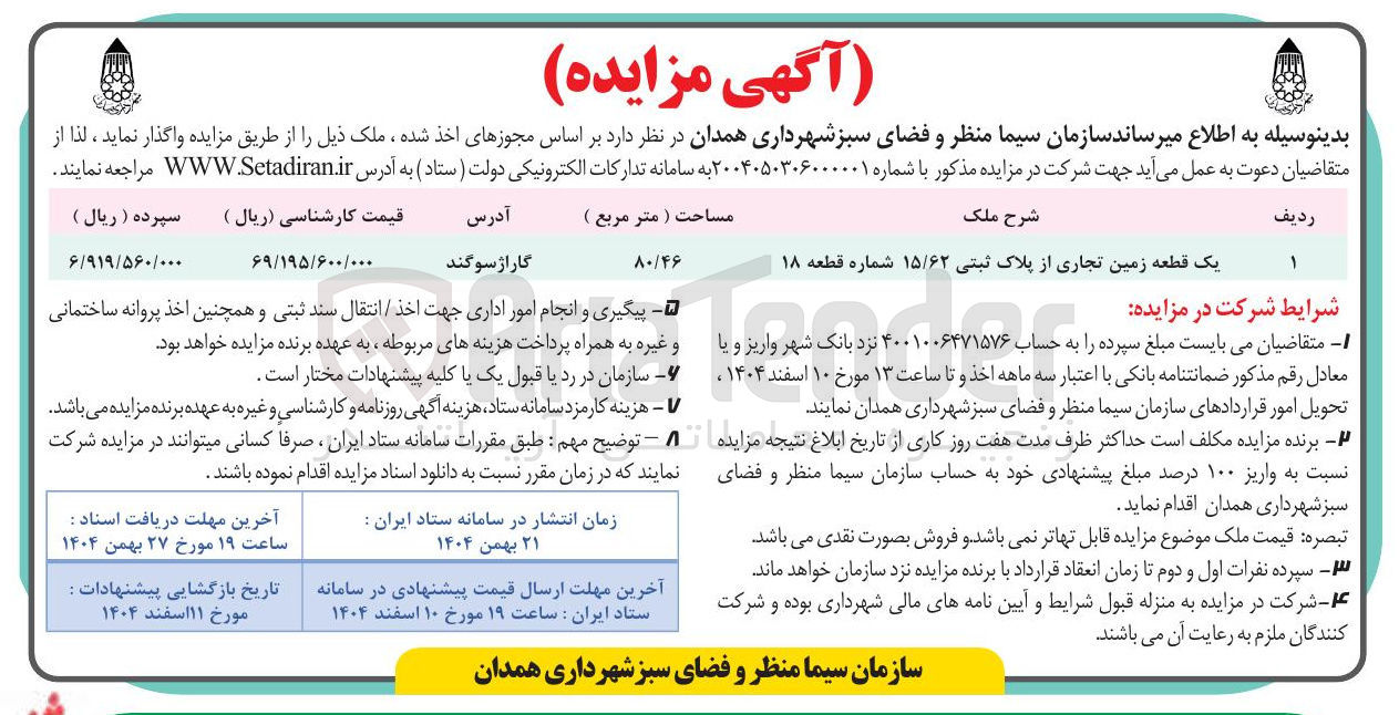 تصویر کوچک آگهی یک قطعه زمین تجاری