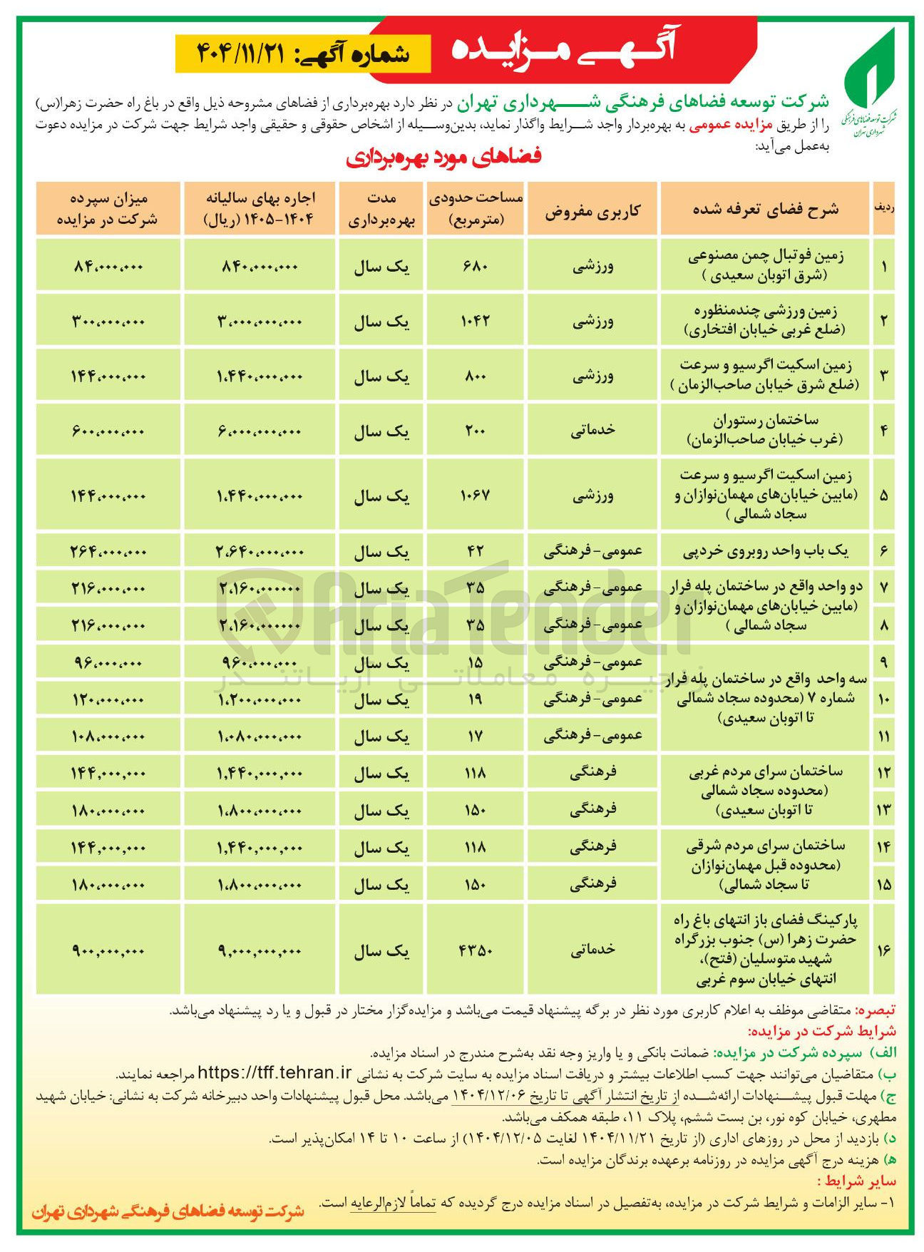 تصویر کوچک آگهی بهره برداری از فضاهای خدماتی - فرهنگی - ورزشی
