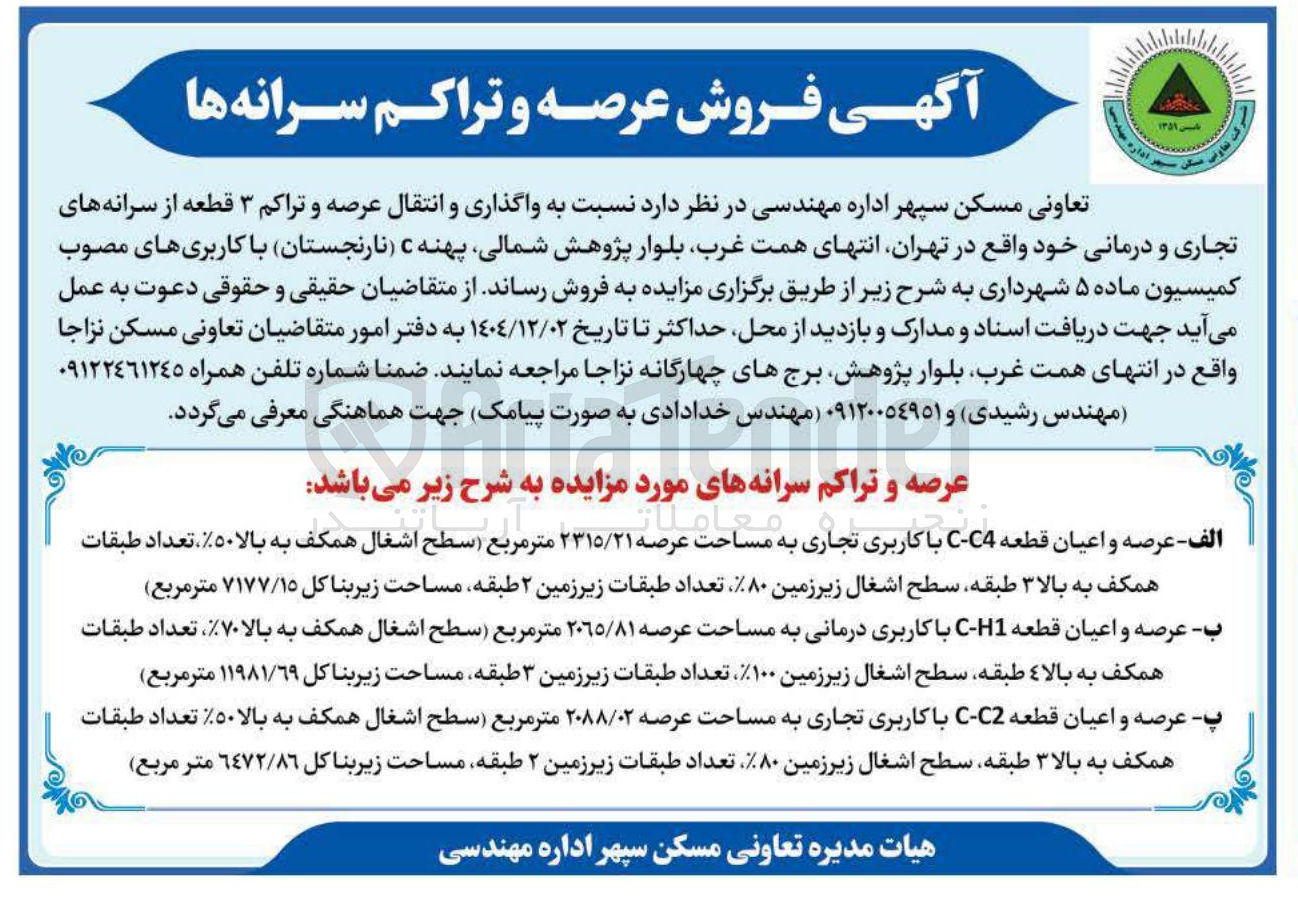 تصویر کوچک آگهی واگذاری و انتقال عرصه و تراکم ۳ قطعه از سرانه های تجاری و درمانی 