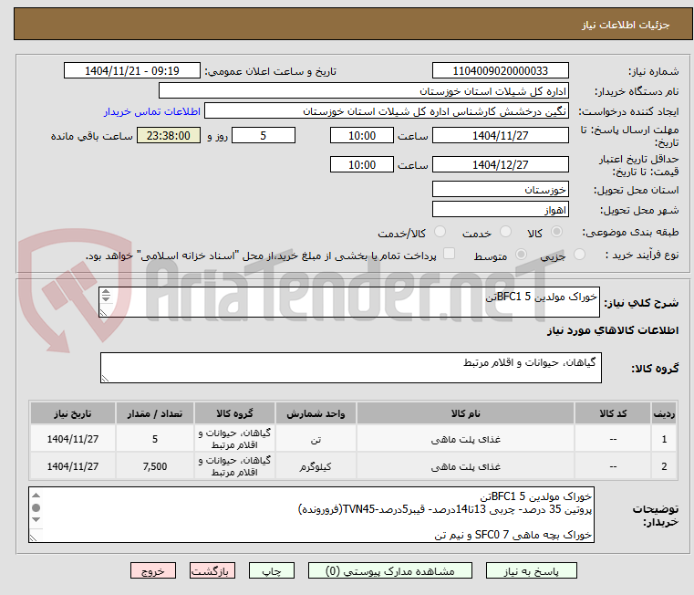 تصویر کوچک آگهی خوراک مولدین BFC1 5تن
خوراک بچه ماهی SFC0 7 و نیم تن