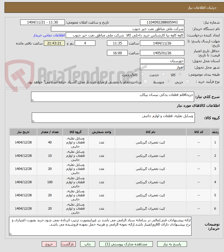 تصویر کوچک آگهی خرید6قلم قطعات یدکی نیسان پیکاپ