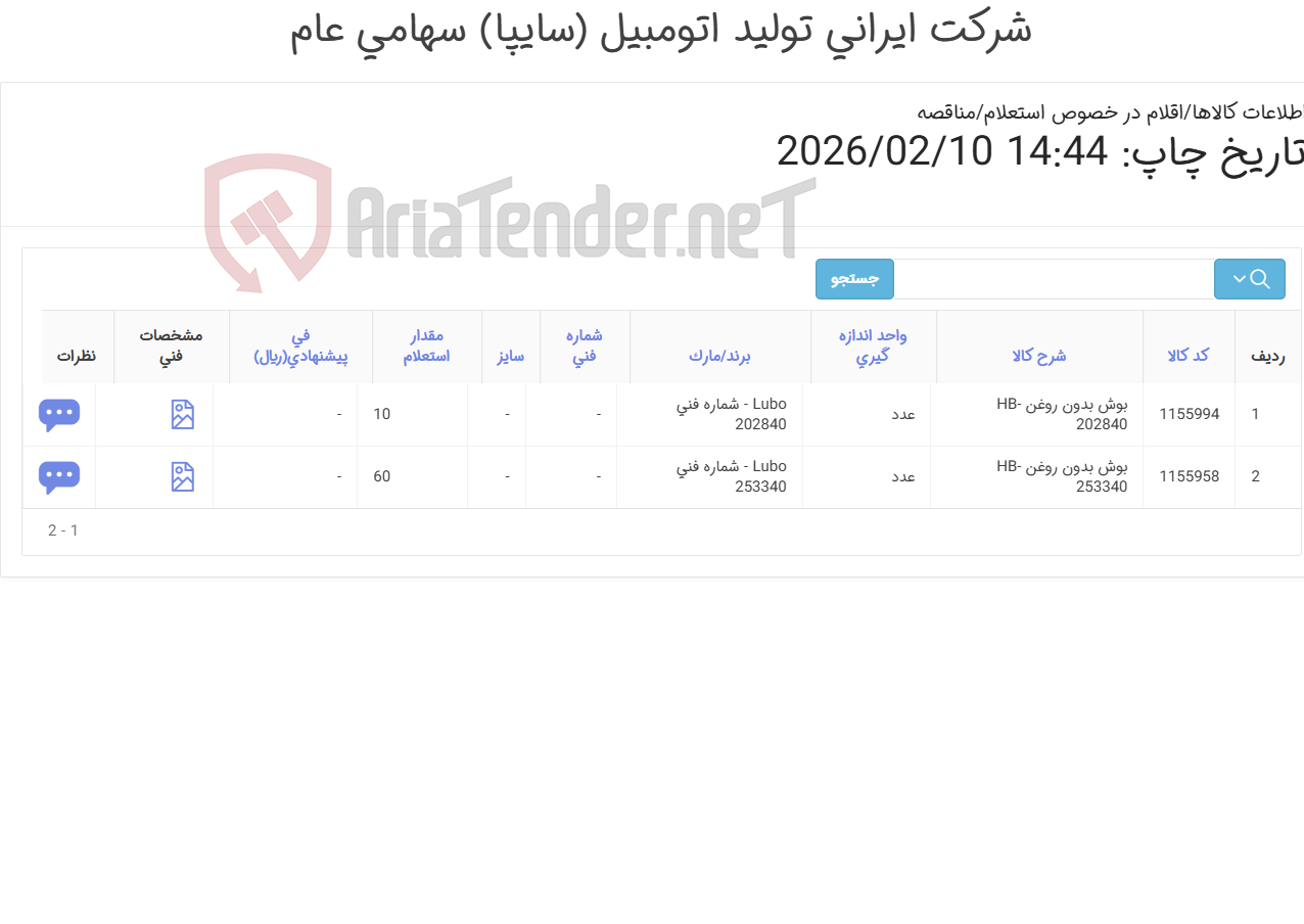 تصویر کوچک آگهی تأمین بوش بدون روغن مارک Lubo