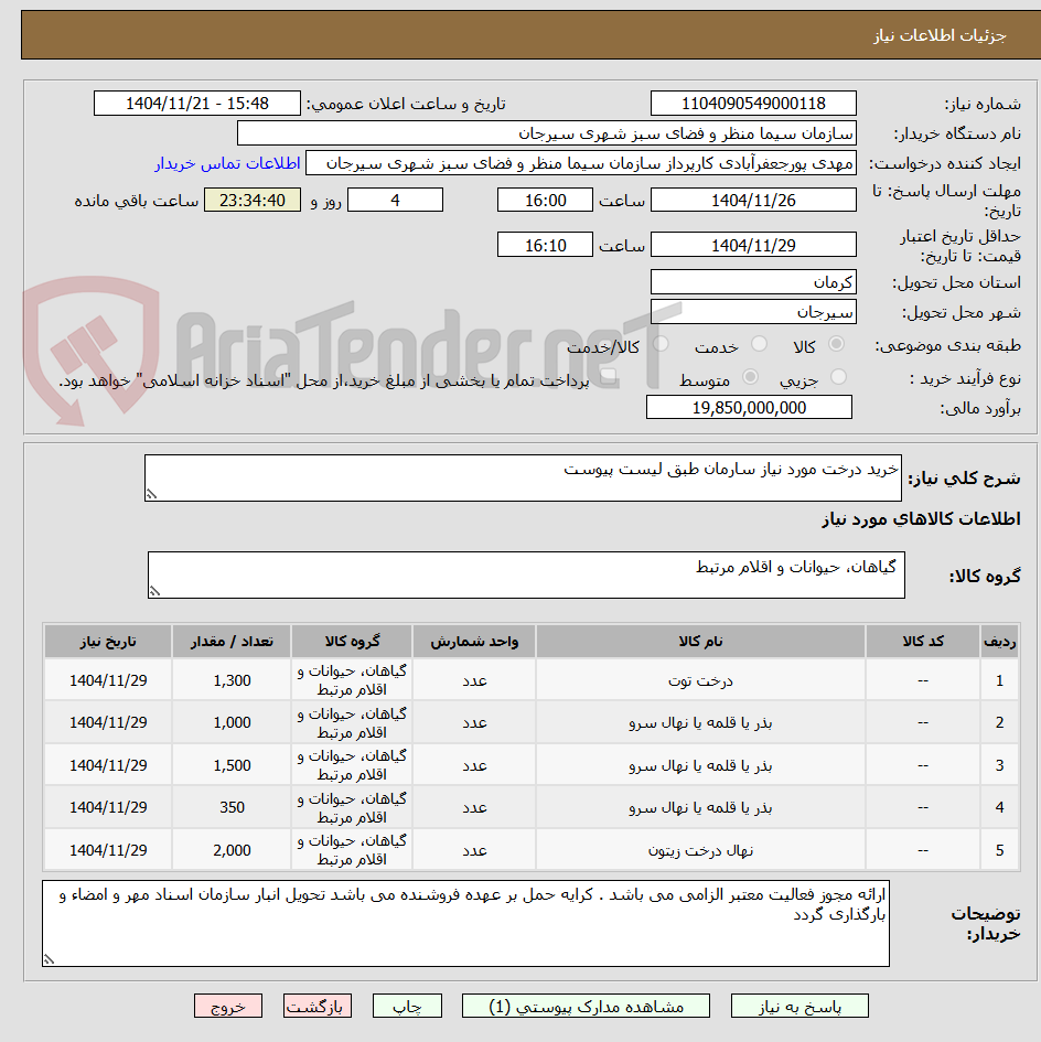 تصویر کوچک آگهی خرید درخت مورد نیاز سارمان طبق لیست پیوست 