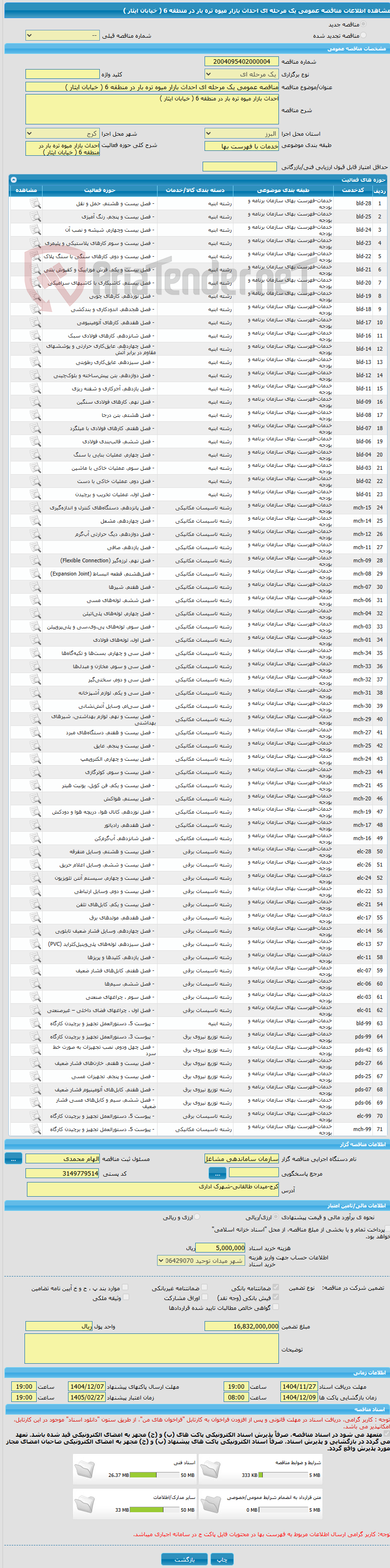 تصویر کوچک آگهی مناقصه عمومی یک مرحله ای احداث بازار میوه تره بار در منطقه 6 ( خیابان ایثار )