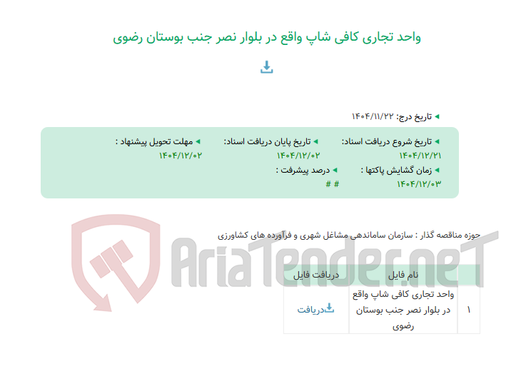 تصویر کوچک آگهی واحد تجاری کافی شاپ واقع در بلوار نصر جنب بوستان رضوی