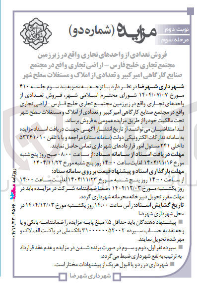 تصویر کوچک آگهی فروش تعدادی از واحدهای تجاری