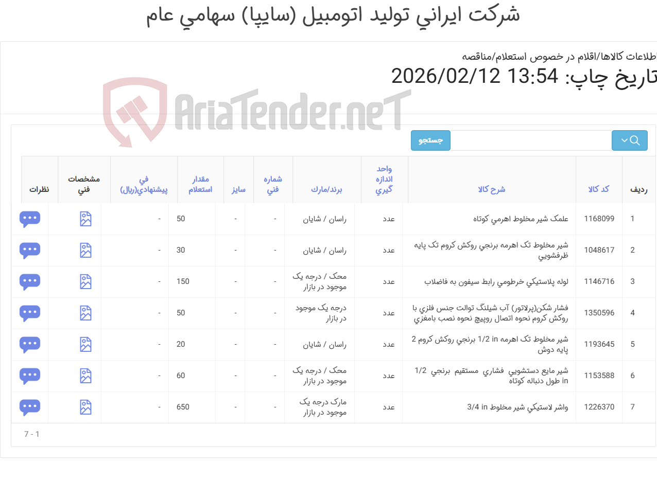 تصویر کوچک آگهی 7 ردیف شیر مخلوط و ...