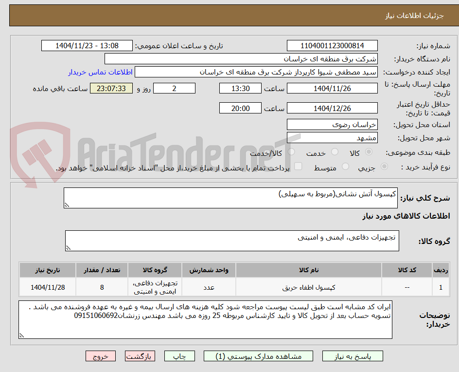 تصویر کوچک آگهی کپسول آتش نشانی(مربوط به سهیلی)