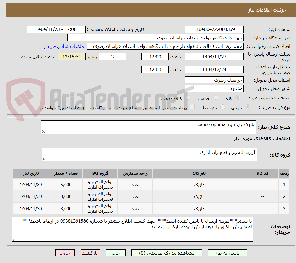 تصویر کوچک آگهی ماژیک وایت برد canco optima