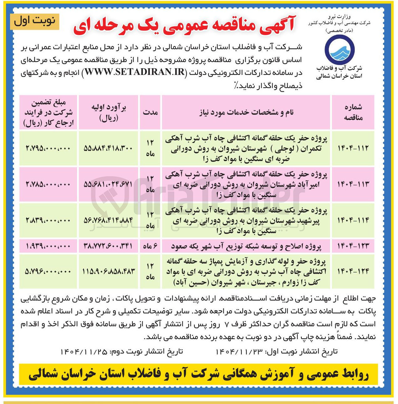 تصویر کوچک آگهی پروژه اصلاح و توسعه شبکه توزیع آب شهر یکه صعود