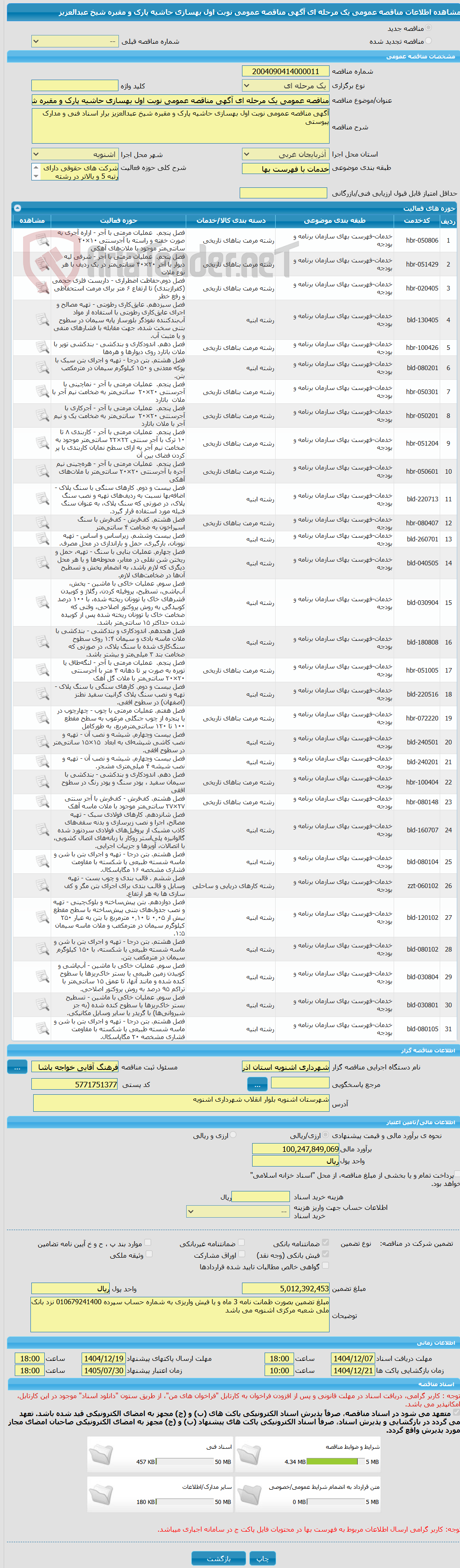 تصویر کوچک آگهی مناقصه عمومی یک مرحله ای آگهی مناقصه عمومی نوبت اول بهسازی حاشیه پارک و مقبره شیخ عبدالعزیز 