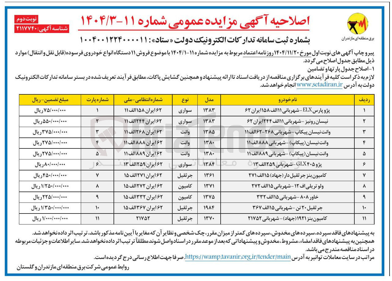 تصویر کوچک آگهی فروش ۱۱ دستگاه انواع خودروی فرسوده قابل نقل و انتقال