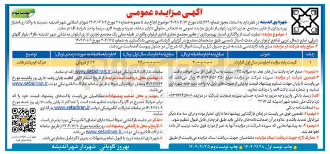 تصویر کوچک آگهی واکذاری بهره برداری از هایپر مجتمع
