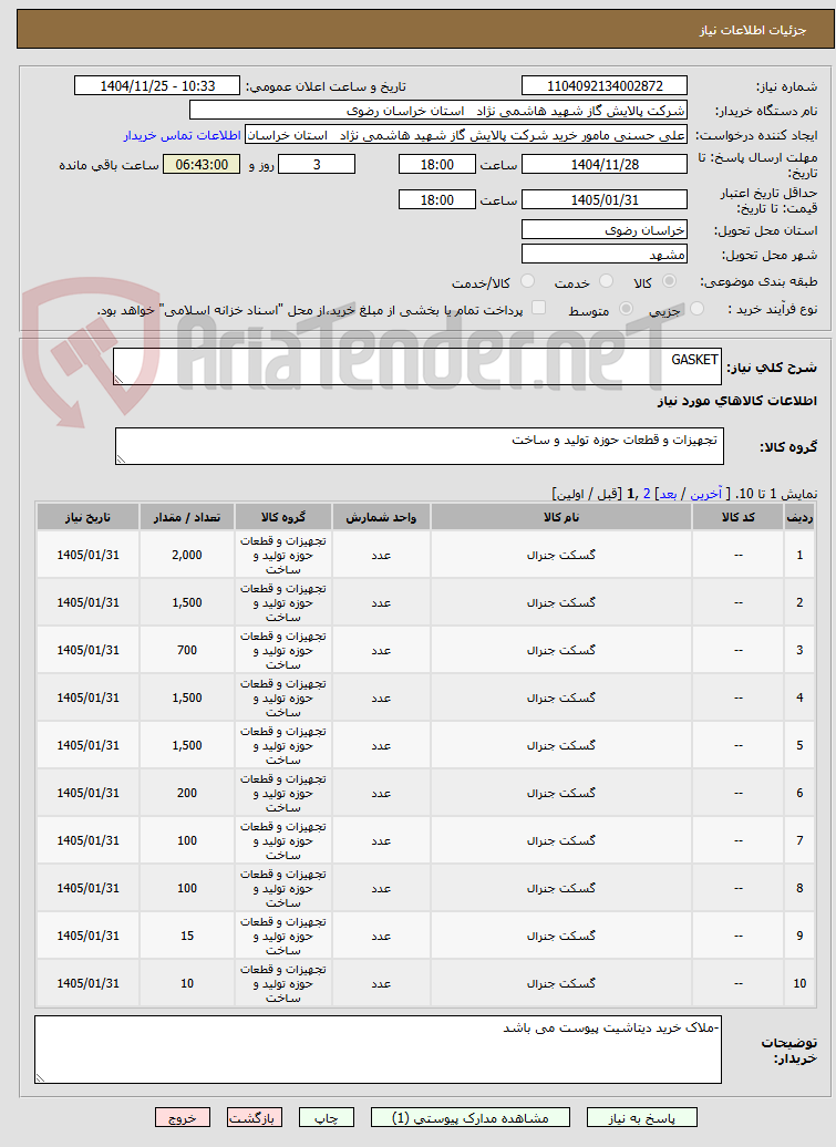 تصویر کوچک آگهی GASKET