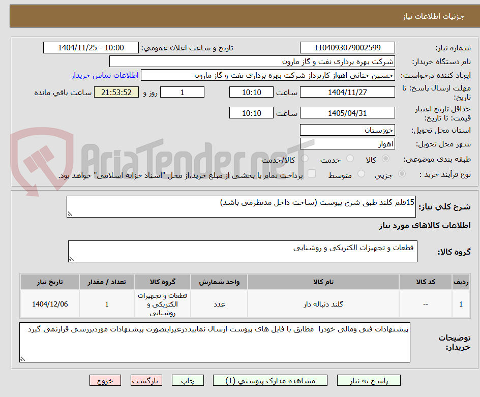 تصویر کوچک آگهی 15قلم گلند طبق شرح پیوست (ساخت داخل مدنظرمی باشد)