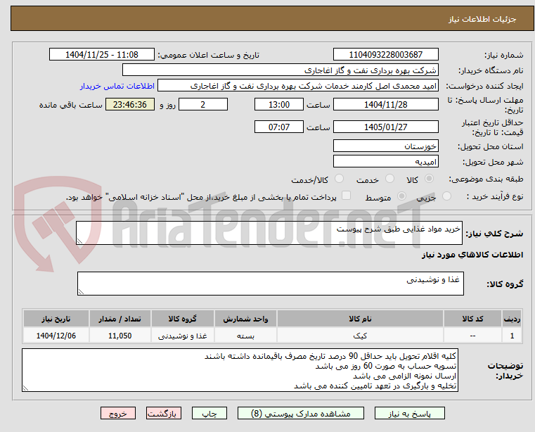 تصویر کوچک آگهی خرید مواد غذایی طبق شرح پیوست 