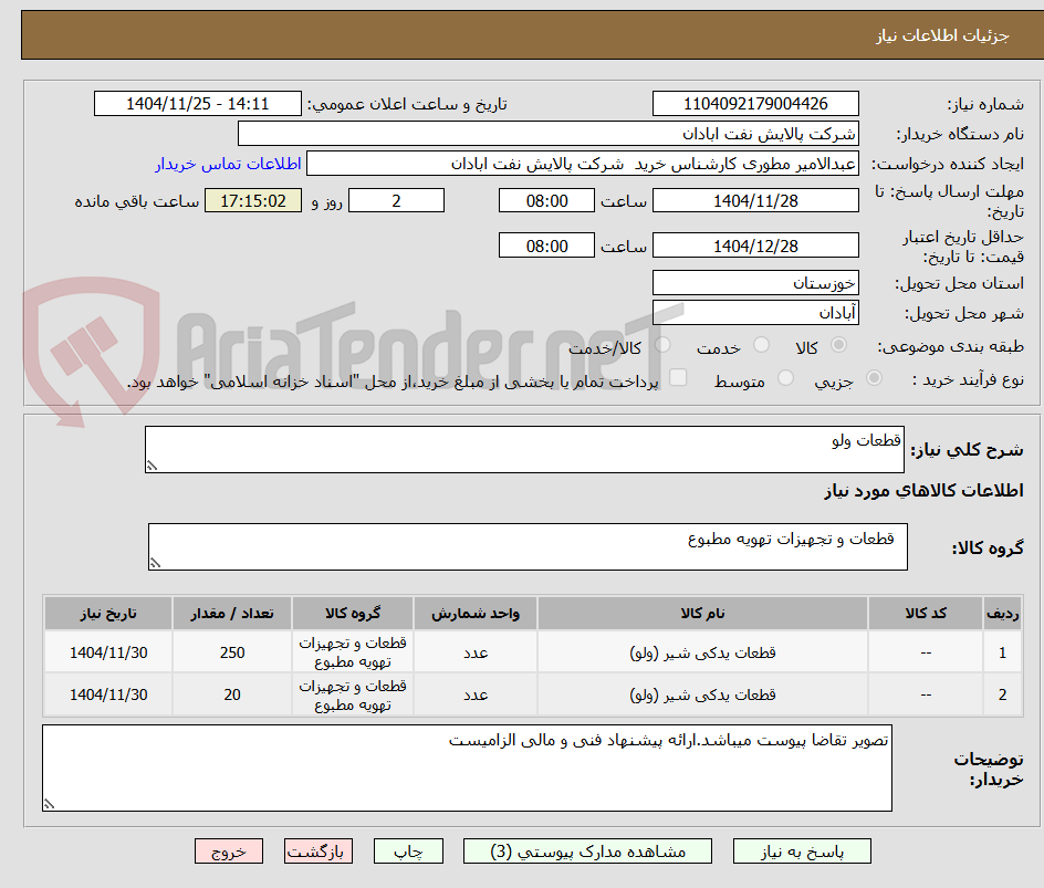 تصویر کوچک آگهی قطعات ولو