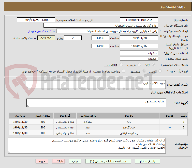 تصویر کوچک آگهی خرید اقلام غذایی