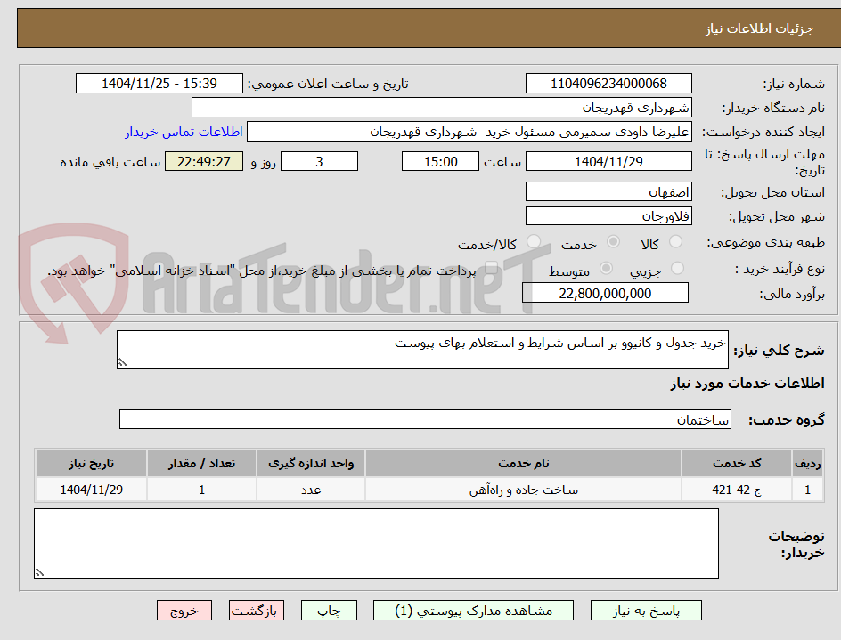 تصویر کوچک آگهی خرید جدول و کانیوو بر اساس شرایط و استعلام بهای پیوست