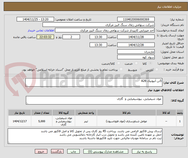تصویر کوچک آگهی 5تن آنیونیک A26