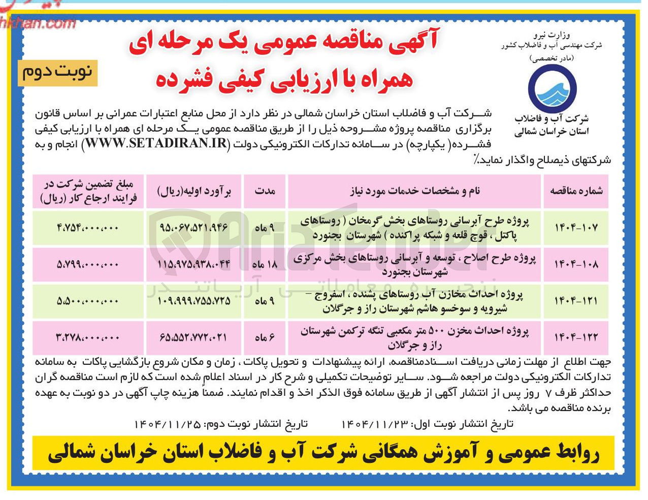 تصویر کوچک آگهی پروژه طرح اصلاح ، توسعه و آبرسانی روستاها