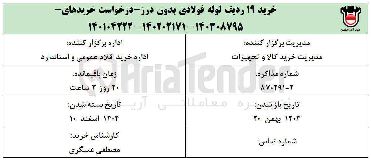 تصویر کوچک آگهی خرید ۱۹ ردیف لوله فولادی بدون درز 