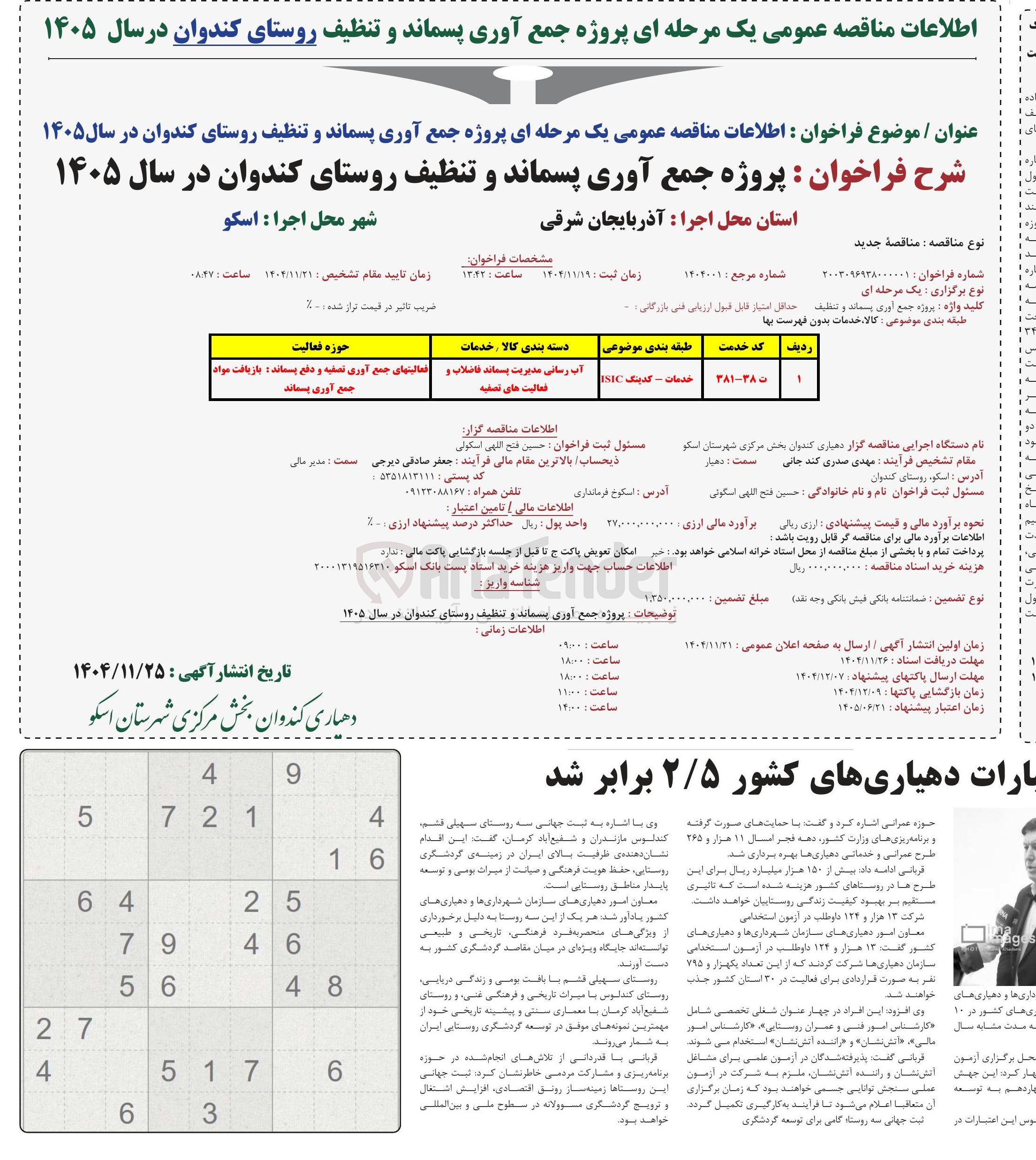 تصویر کوچک آگهی پروژه جمع آوری پسماند و تنظیف
