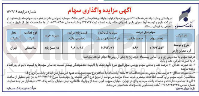 تصویر کوچک آگهی فروش سهام