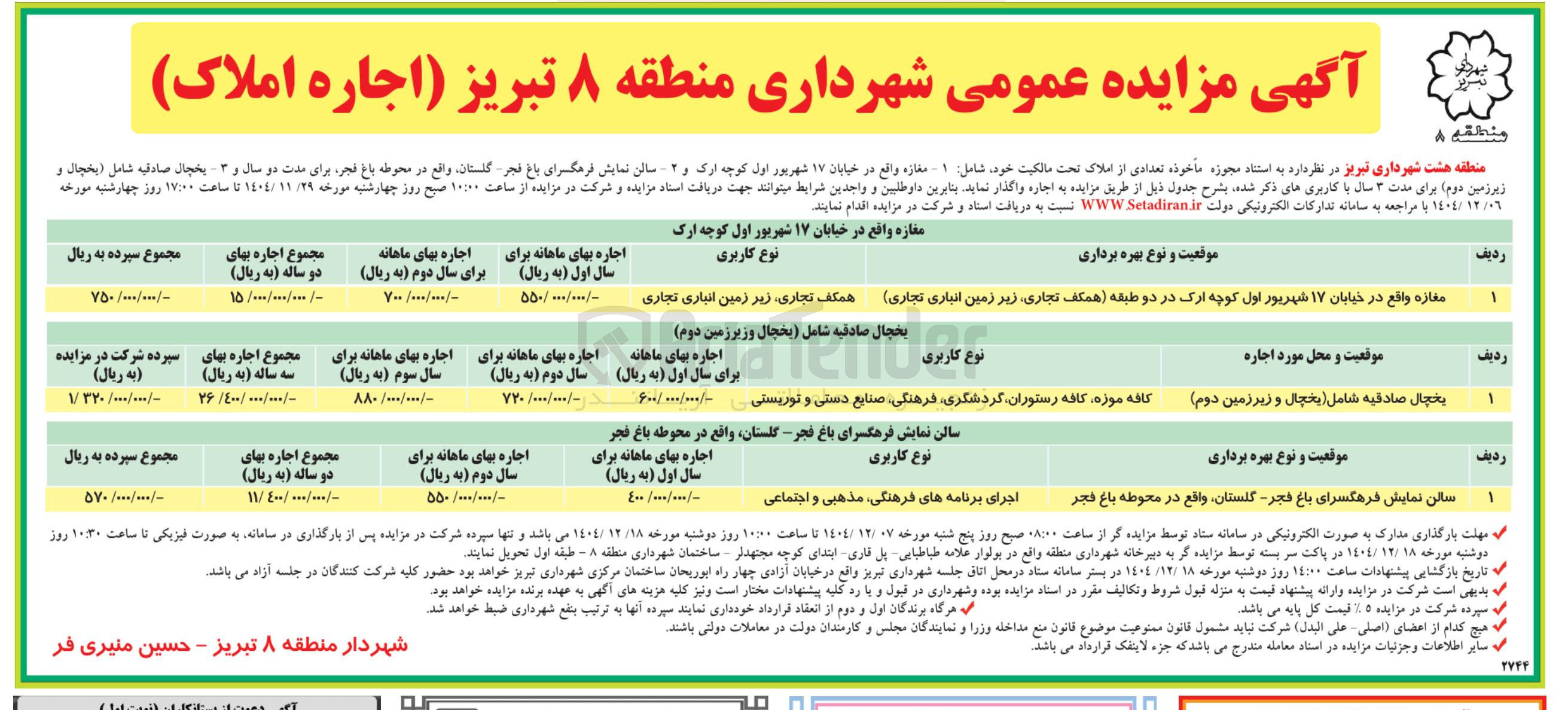 تصویر کوچک آگهی اجاره تعدادی از املاک