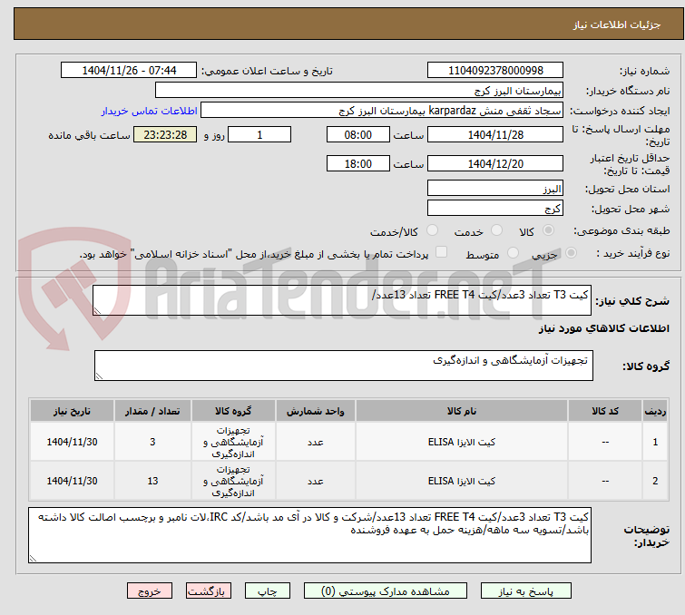 تصویر کوچک آگهی کیت T3 تعداد 3عدد/کیت FREE T4 تعداد 13عدد/