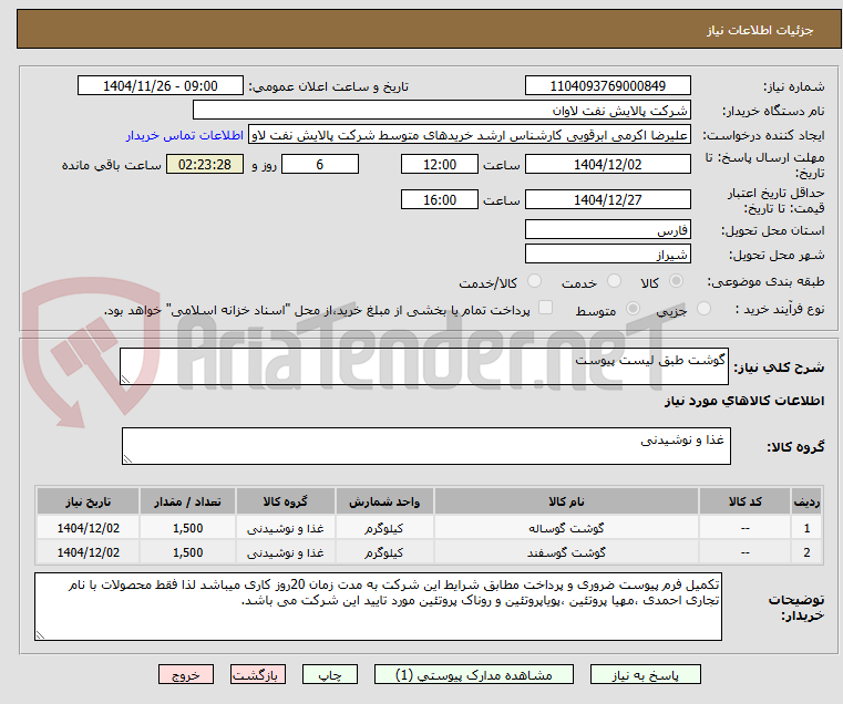 تصویر کوچک آگهی گوشت طبق لیست پیوست
