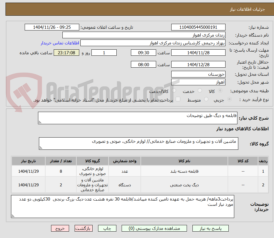 تصویر کوچک آگهی قابلمه و دیگ طبق توضیحات