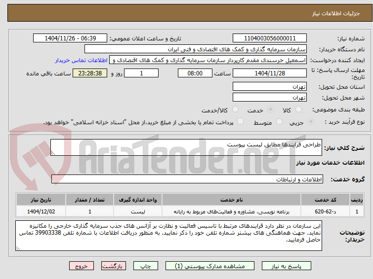 تصویر کوچک آگهی طراحی فرایندها مطابق لیست پیوست