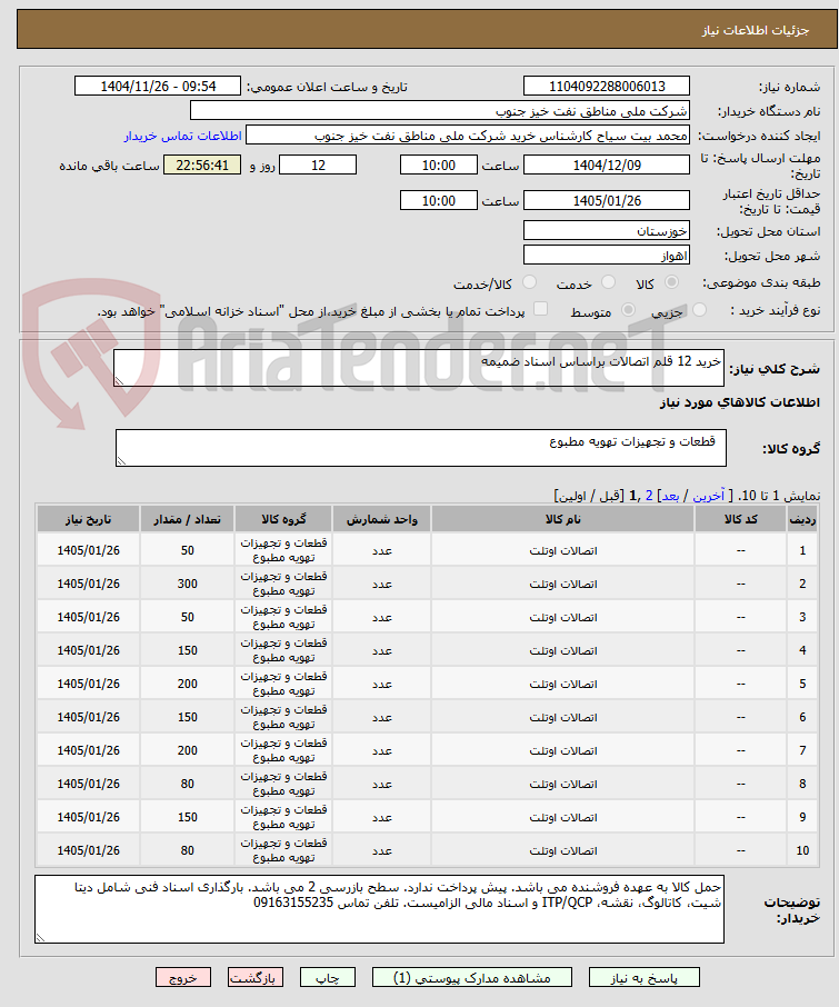 تصویر کوچک آگهی خرید 12 قلم اتصالات براساس اسناد ضمیمه