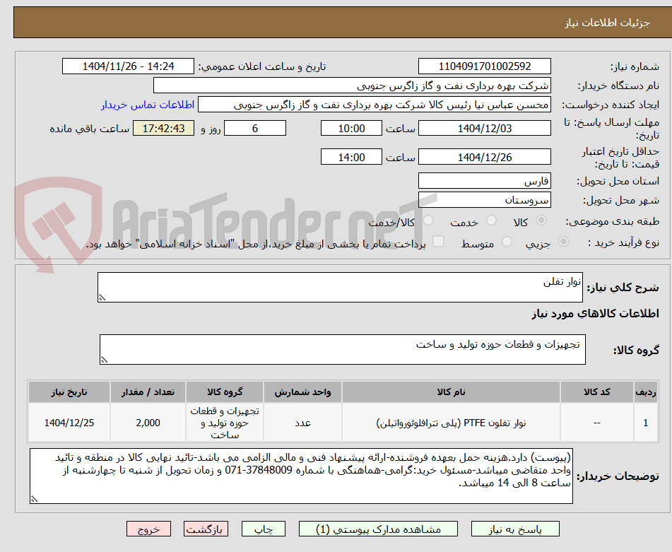 تصویر کوچک آگهی نوار تفلن