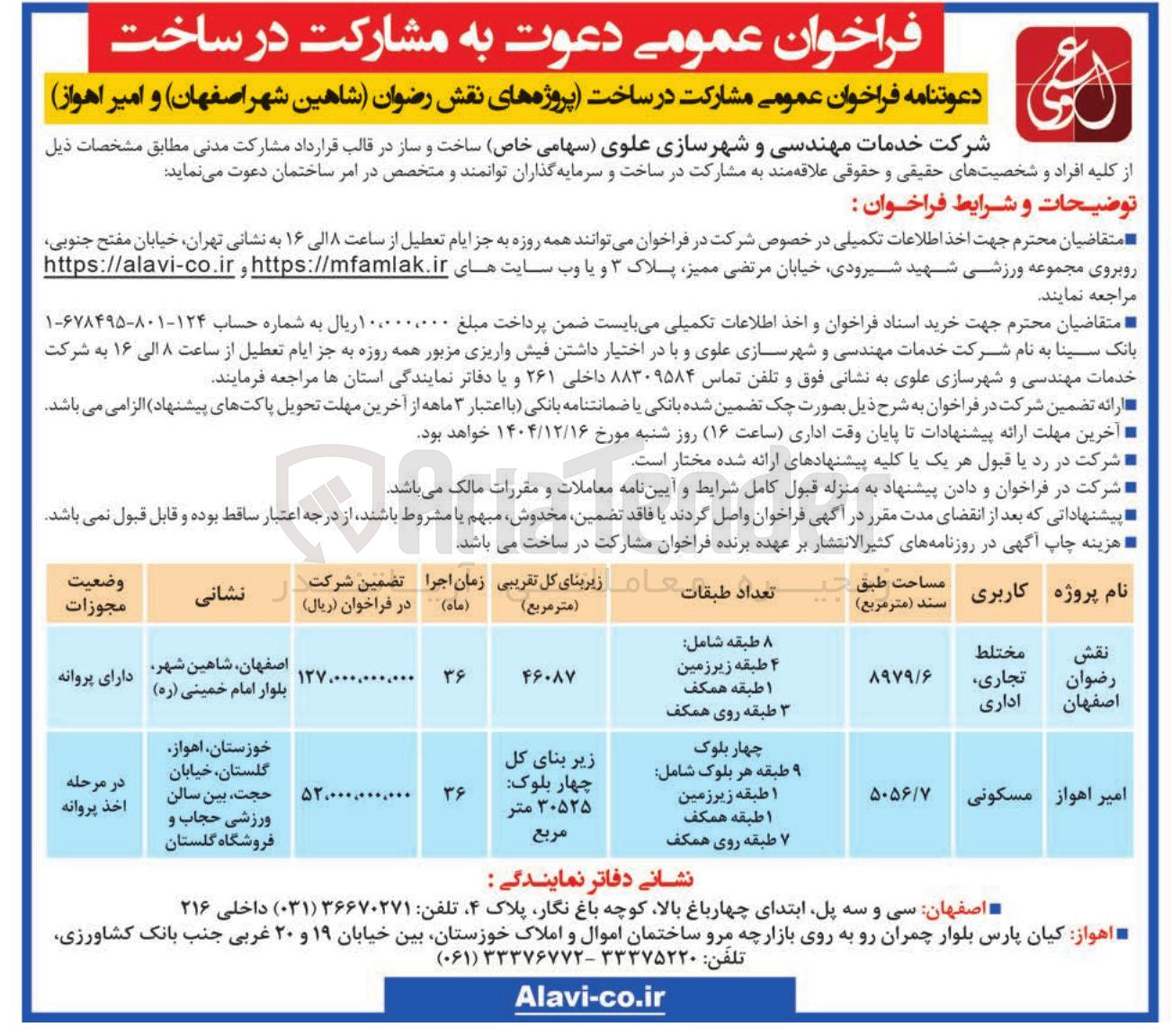 تصویر کوچک آگهی مشارکت در ساخت پروژه نقش رضوان