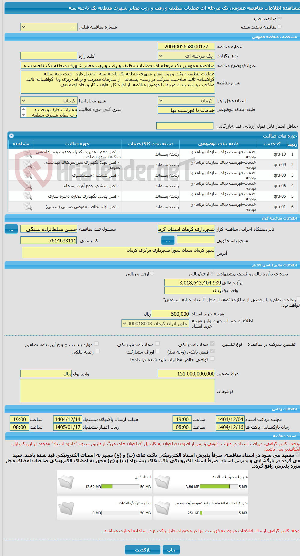 تصویر کوچک آگهی مناقصه عمومی یک مرحله ای عملیات تنظیف و رفت و روب معابر شهری منطقه یک ناحیه سه 
