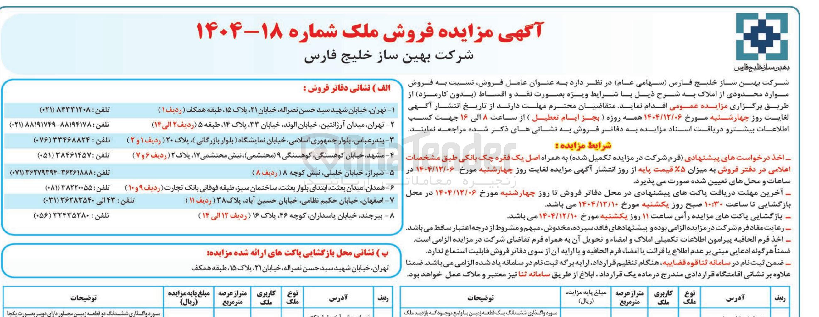 تصویر کوچک آگهی فروش موارد محدودی از املاک