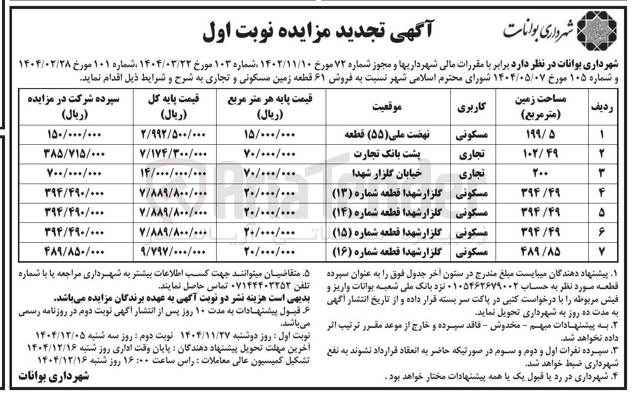 تصویر کوچک آگهی  فروش ۶۱ قطعه زمین مسکونی و تجاری